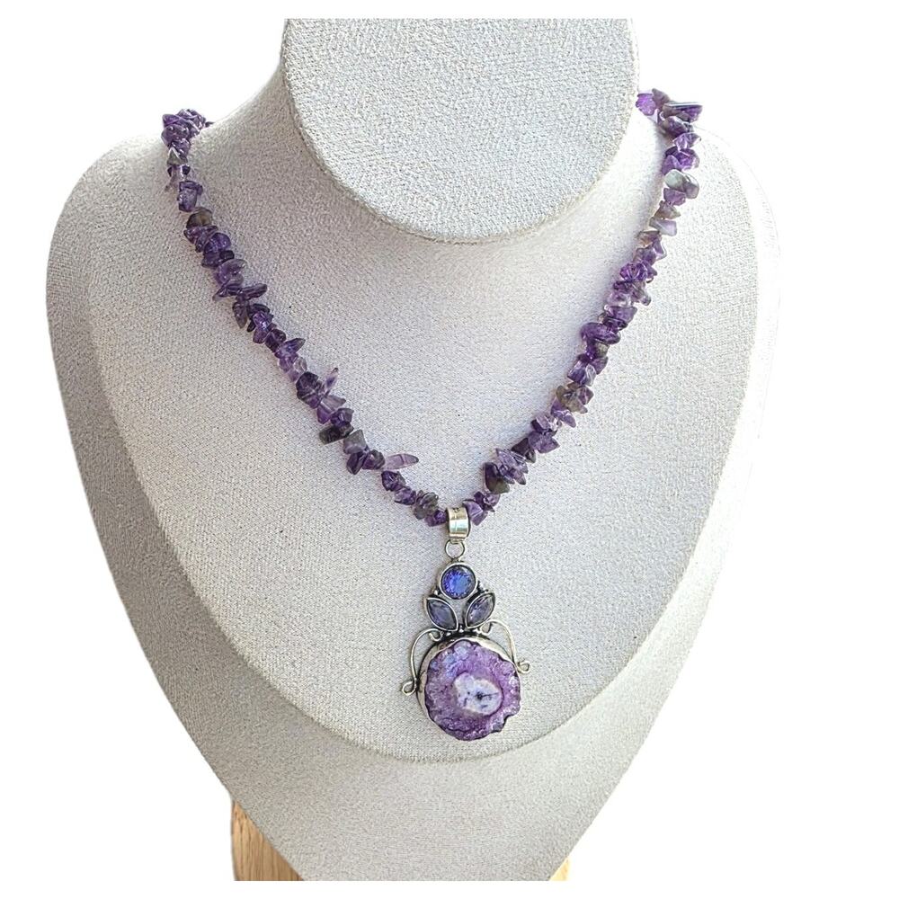 Statement Amethyst Stone Sterling Silver 925 Bead… - image 6